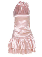 3D Flowers Glossy Hollow Out Halter-neck Sleeveless Mini&Short Dresses