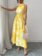 Printed Halter Sleeveless Vacation And Leisure Maxi Dresses