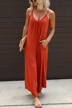 Solid Scoop Neck Wide Leg Baggy Cami Jumpsuit