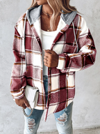 Plaid Long Sleeve Plush Hooded Jackets