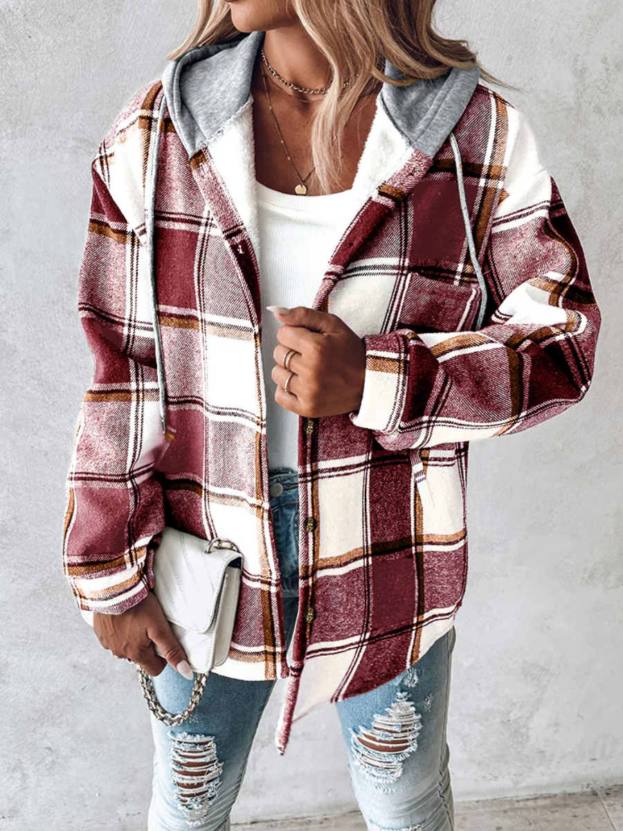 Plaid Long Sleeve Plush Hooded Jackets