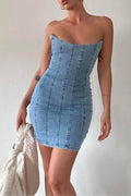 Strapless Tube Top Denim Mini Bodycon Dress