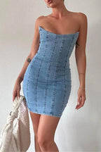 Strapless Tube Top Denim Mini Bodycon Dress