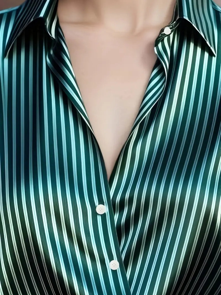 Stripes Single-breasted Slim-fit Satin Casual Shirts