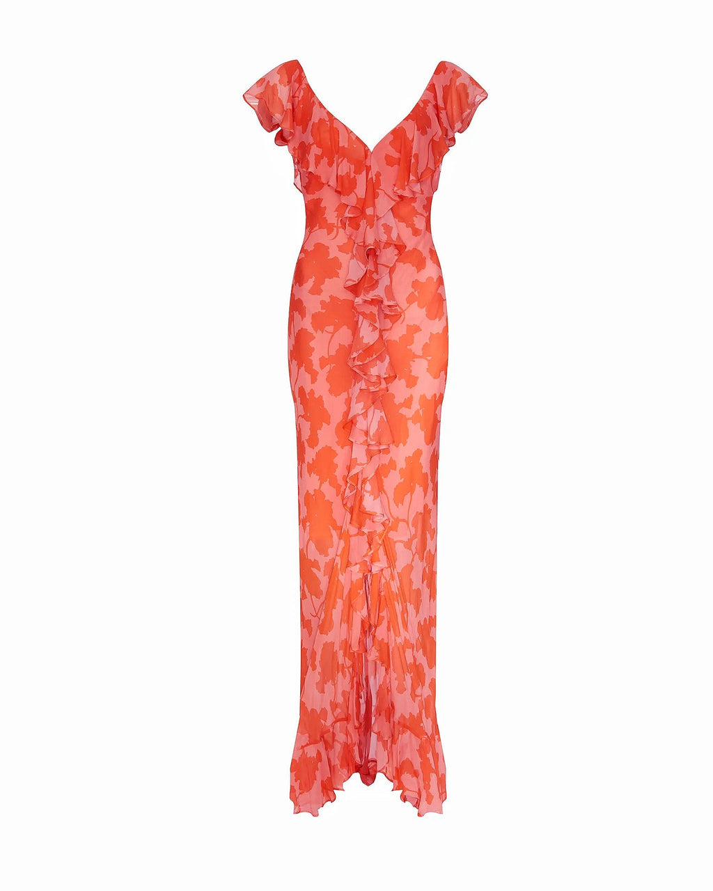 Ruffle High Slit V-neck Perspective Formal Dress Maxi Dresses