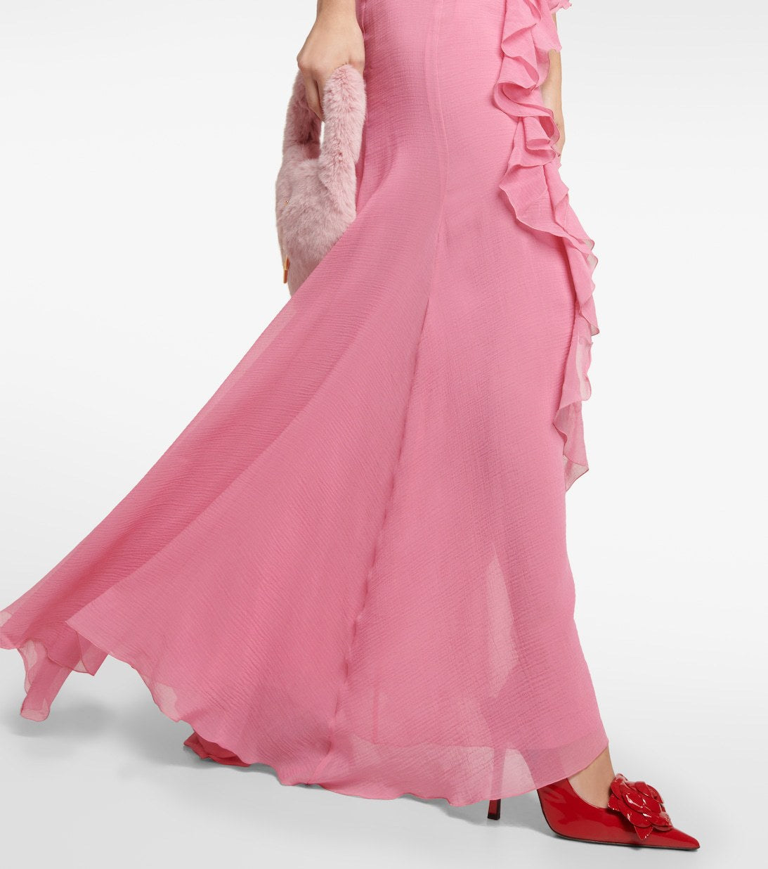V-neck Ruffle Backless Formal Dress Maxi Dresses