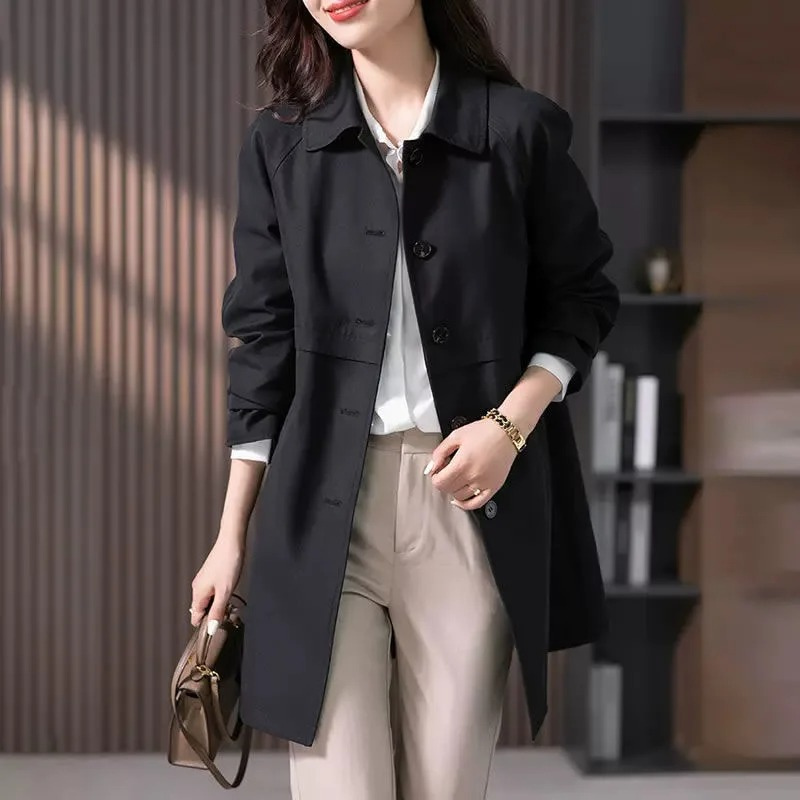 | Women's Casual Button Front Long Trench Coat
