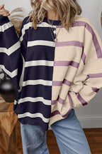 Long Sleeves Color Block Striped Oversized Sweatshirt