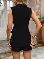 Lapel Vests Shorts Distressed Commuting Set 2-piece Sets