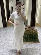 Hollow Knitting Crochet Jacquard Hip-hugging Short Sleeve Grace Maxi Dresses