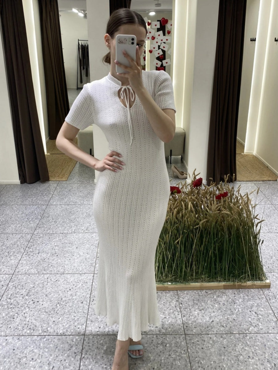 Hollow Knitting Crochet Jacquard Hip-hugging Short Sleeve Grace Maxi Dresses