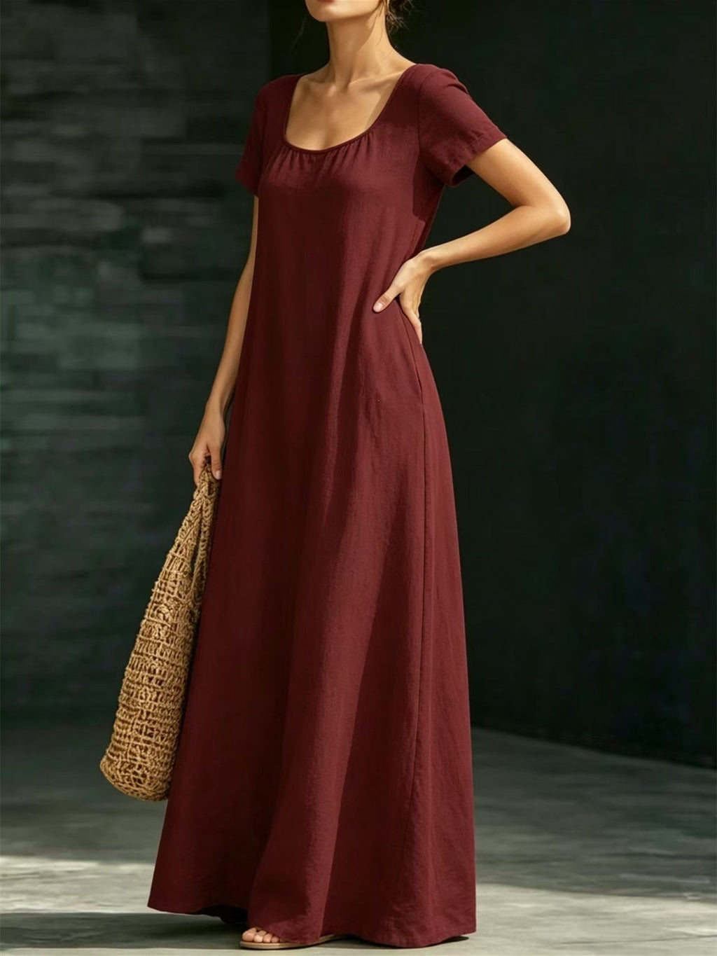 Solid Color Midi Dress