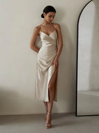Sexy Backless Slit Halter Midi Dress