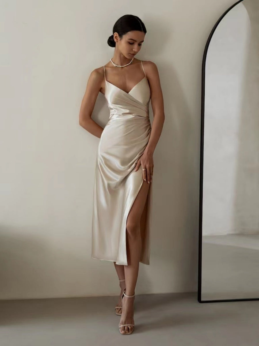 Sexy Backless Slit Halter Midi Dress