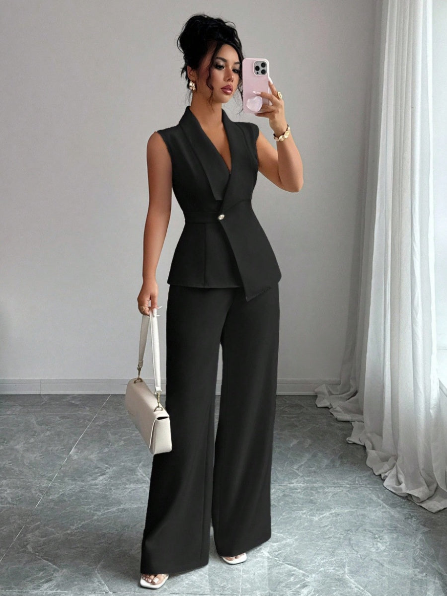 Commuting Sleeveless Suit Collar Vests Straight-leg Pants Set 2-piece Sets