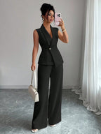 Commuting Sleeveless Suit Collar Vests Straight-leg Pants Set 2-piece Sets