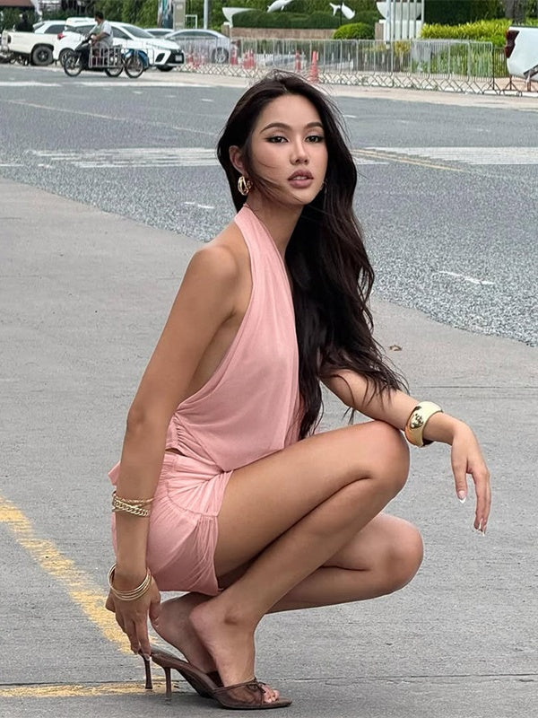 Hollow-out Deep V-neck Spliced Mesh Short Top And Slim-fit See-through Bodycon Skirt Set