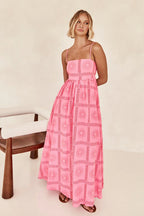 Square Neck Spaghetti Strap Graphic Print Empire Waist Maxi Dress