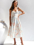 Floral Bandage Waist Midi Dresses