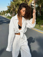 Loose-fitting Long-sleeved Shirt And Casual Trousers Two-piece Set