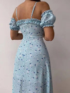 Floral Off-shoulder Slit Maxi Dresses