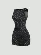 Polka Dots Sleeveless Waist Hip-hugging Mini&Short Dresses