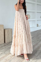 Floral Appliques Ruffle Trirm Swimg Maxi Cami Dress