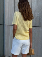 Hollow Crochet Lapel Short Sleeve Knitwear T-shirts