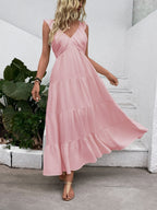 V-neck Pleats Comfort Gentle Maxi Dresses