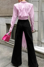 Long Sleeves Tie Waist Striped Blouse Shirt
