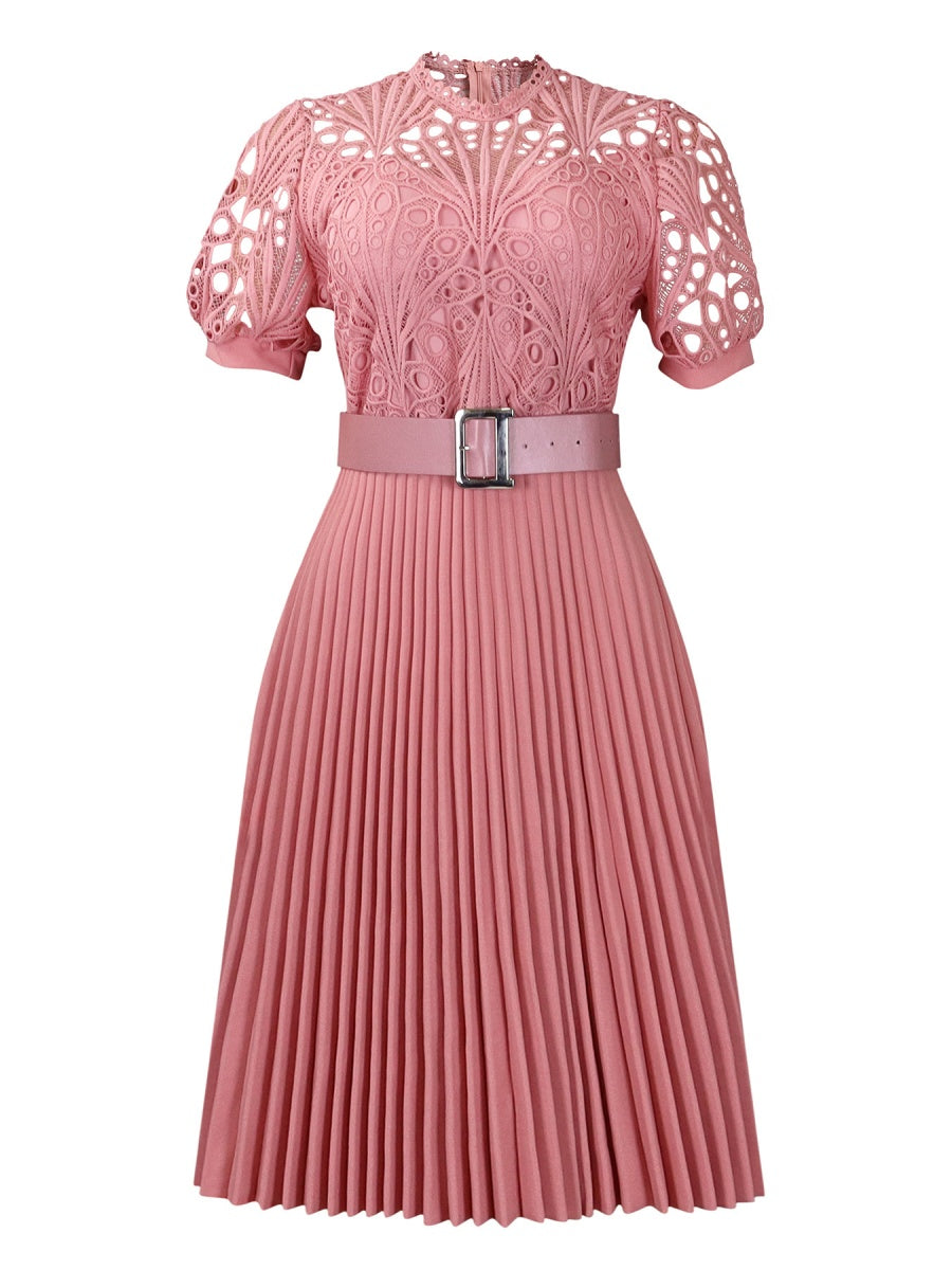 Short Sleeve Trim Lace Belts Mini&Short Dresses