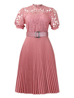 Short Sleeve Trim Lace Belts Mini&Short Dresses