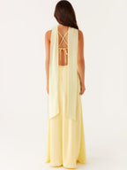 V-neck, Tie-up, Backless Satin Maxi Dress With A Resort Style