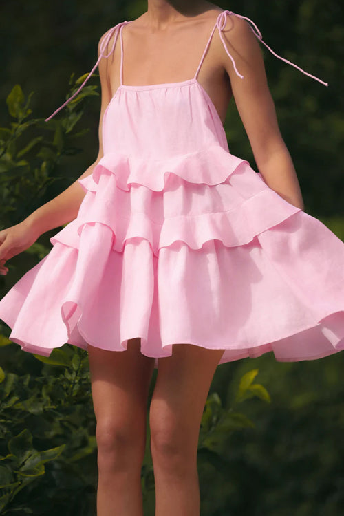Tie Shoulder Tiered Ruffle Babydoll Mini Dress