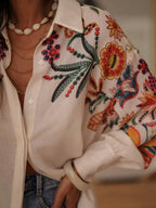 Floral Print V-Neck Long Sleeve Shirt