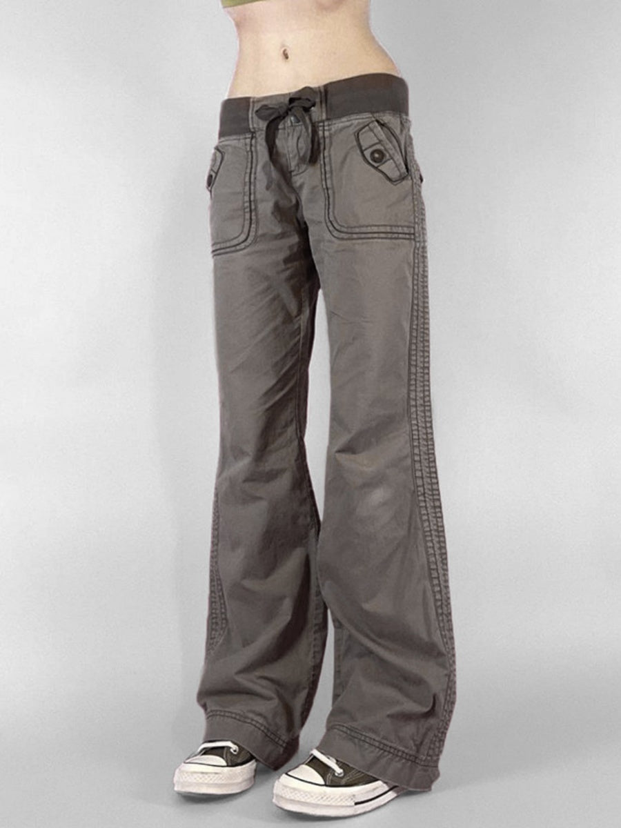 Retro Pocket Color-blocked Ribbed Low-rise Jeans