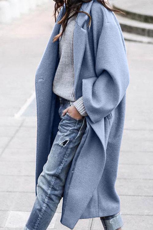 Solid Long Sleeve Oversized Winter Long Coat