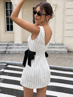 Stripes Sleeveless Reversible Bow Mini&Short Dresses