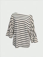 Off-shoulder Sloping Shoulders Loose-fit Stripes Commuting T-shirts