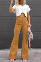 One Button Corduroy Flare Pants with Pockets