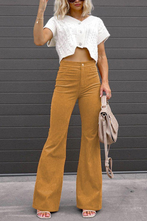 One Button Corduroy Flare Pants with Pockets