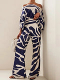 Printed Off-shoulder Batwing Sleeves Jacket Wide-leg Pants Set 2-piece Sets