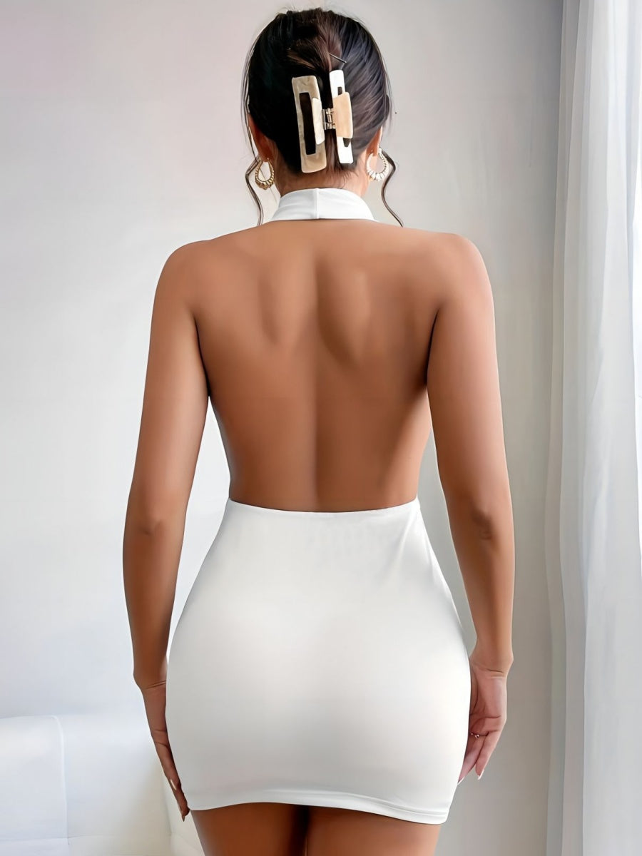 Halter Hip-hugging Solid Color Mini&Short Dresses