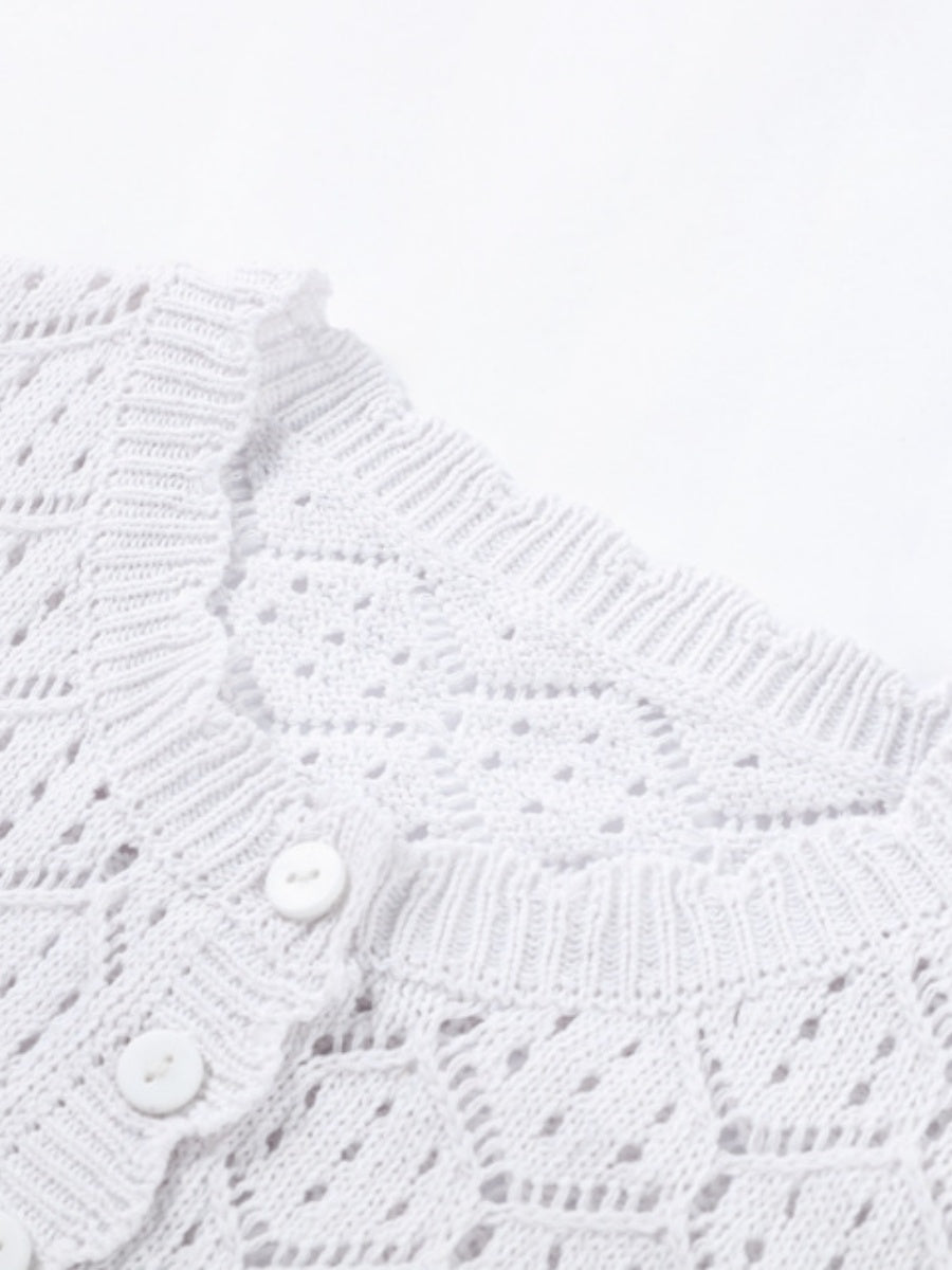 Comfortable And Casual Openwork Cropped Knit Shorts Two-piece Set