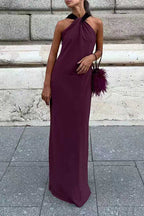 Sleeveless Draped Back Maxi Party Dress