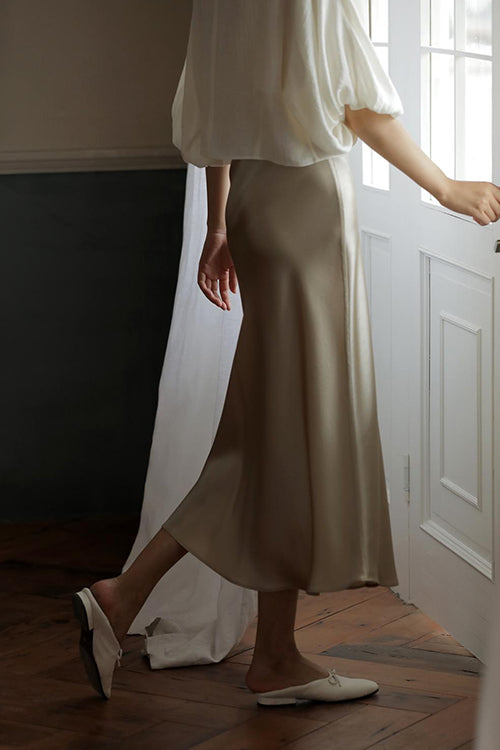High Waist Comfy Satin Midi Skirt