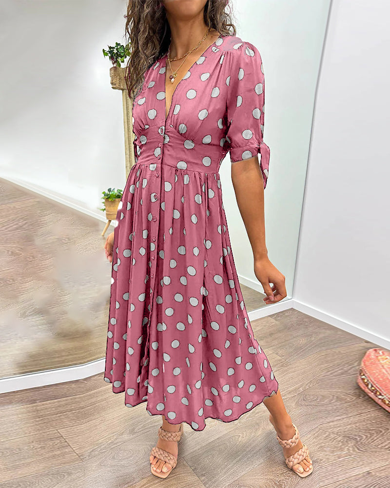 Soledad Aesthetic V Neck Dress with Polka Dots Evening Wear Edit