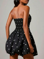 Polka Dot Print Patchwork Strapless Top Mini&Short Dresses