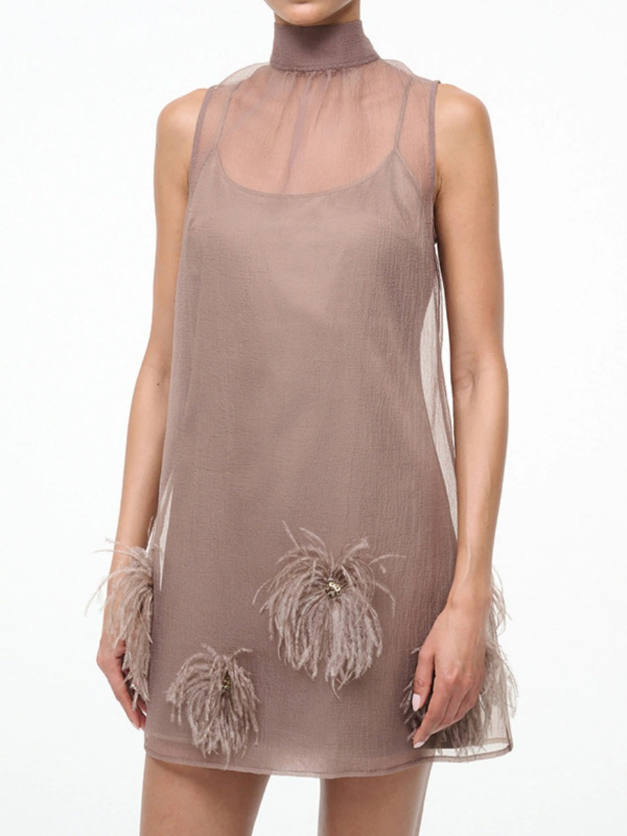 3D Flowers Feather Straight-fit Mini&Short Dresses
