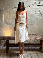 Lace-trimmed Open Back Solid Color 2-piece Sets